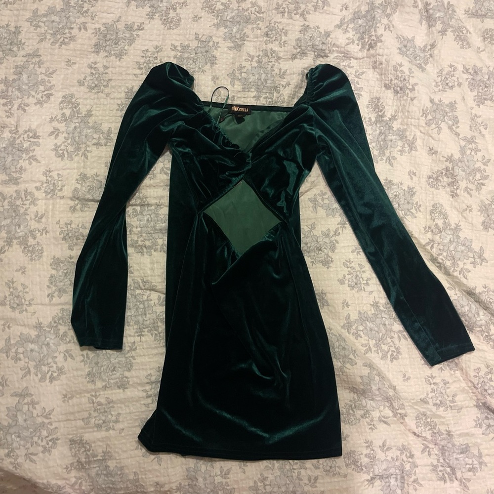 Green Velvet Dress with cutout NWT